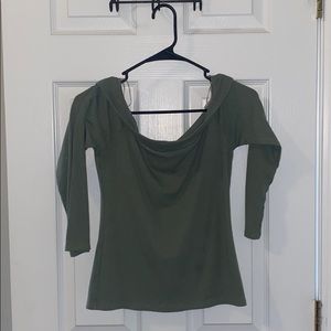 Green off the shoulder long sleeve blouse